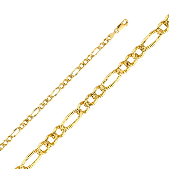 14K Yellow 4.7mm Figaro 3+1 Pave bracelet- 7.5"